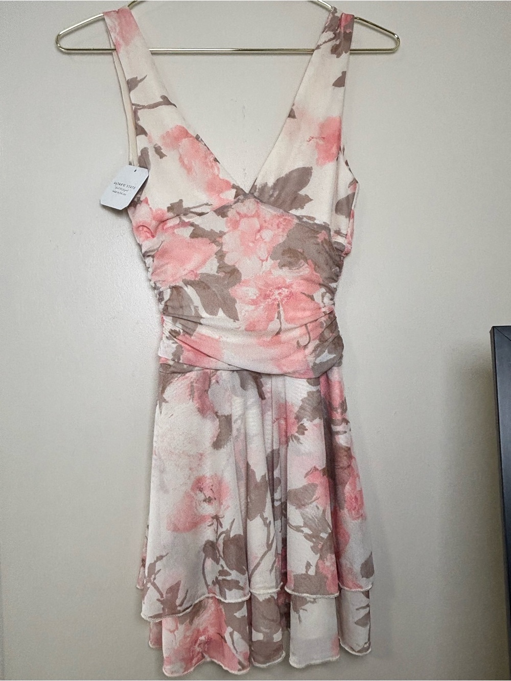 Altar’d State pink floral tiered mini dress, NWT
